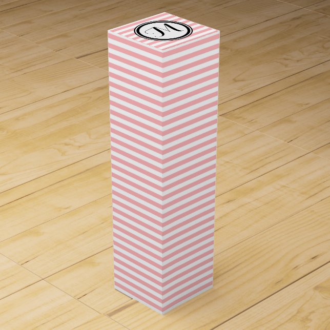 Pink and  and White Stripes Pattern Monogram Wine Box (Front)
