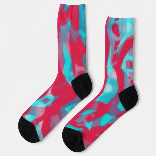 Pink and Aqua Blue Crazy Socks Art (Left)