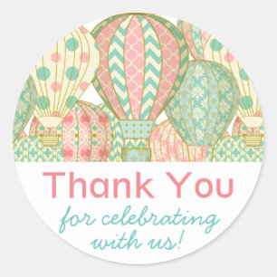 Pink and Aqua Blue Hot Air Balloons Baby Shower Classic Round Sticker
