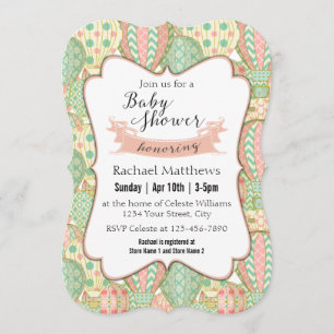 Pink and Aqua Blue Hot Air Balloons Baby Shower Invitation