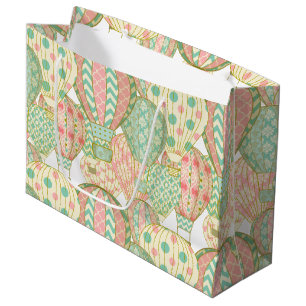 Pink and Aqua Blue Hot Air Balloons Illustration Large Gift Bag