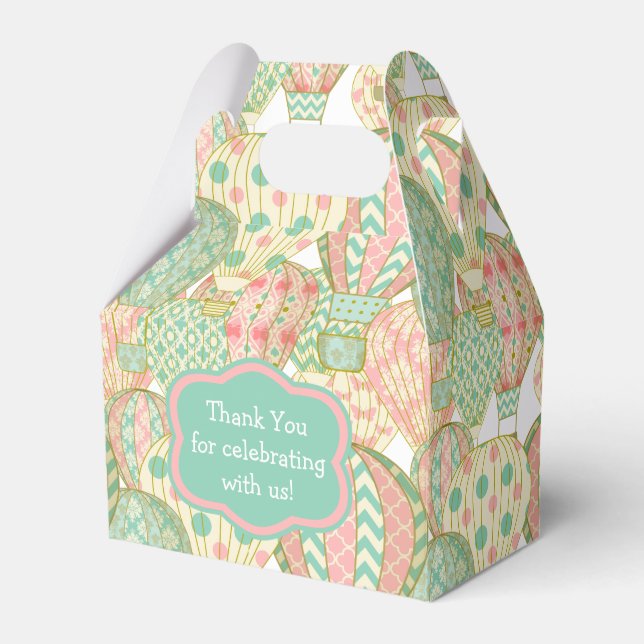Pink and Aqua Blue Hot Air Balloons Pattern Favor Boxes (Front Side)