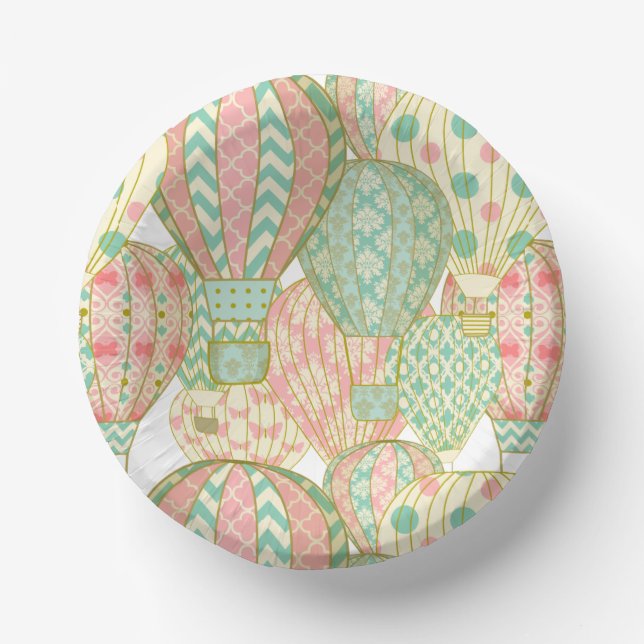 Pink and Aqua Blue Hot Air Balloons Pattern Paper Bowls (Front)