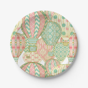 Pink and Aqua Blue Hot Air Balloons Pattern Paper Plates