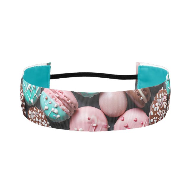 Pink and Aqua Blue Macaron   Athletic Headband (Front)