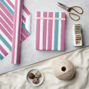  Pink and Aqua Blue Painted Striped Pattern Paper