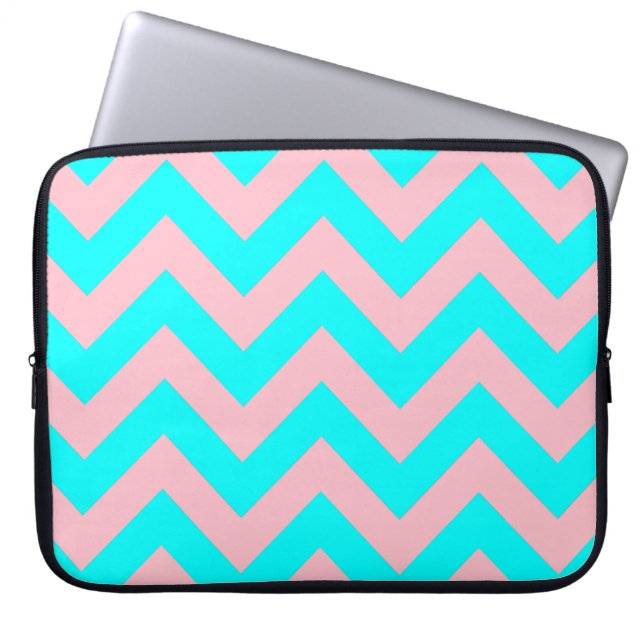 Pink and Aqua Chevron Laptop Sleeve (Front)