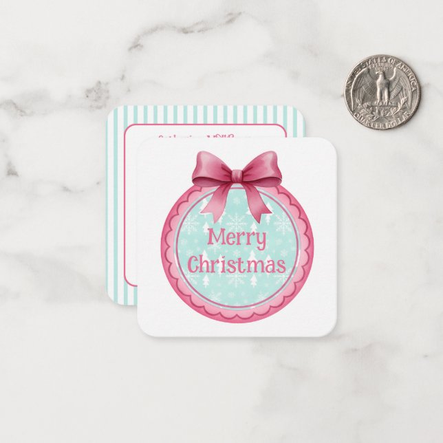 Pink and Aqua Christmas Ornament Note Card (Front/Back In Situ)