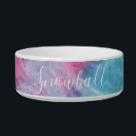Pink and Aqua Colorful Tie Dye Personalized Pet Bowl<br><div class="desc">Colorful pink,  turquoise blue,  yellow,  and green rainbow tie dye personalized cat or dog bowl with a texture like fabric printed directly on it,  with your pet's name in a fun and modern script font that can be edited using the template editor if desired.</div>