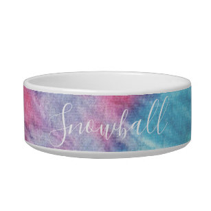 Pink and Aqua Colorful Tie Dye Personalized Pet Bowl