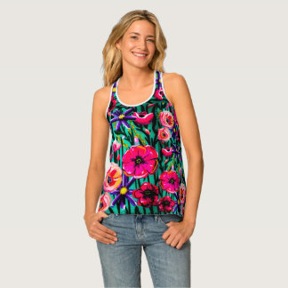 Pink and Aqua Floral Tank Top