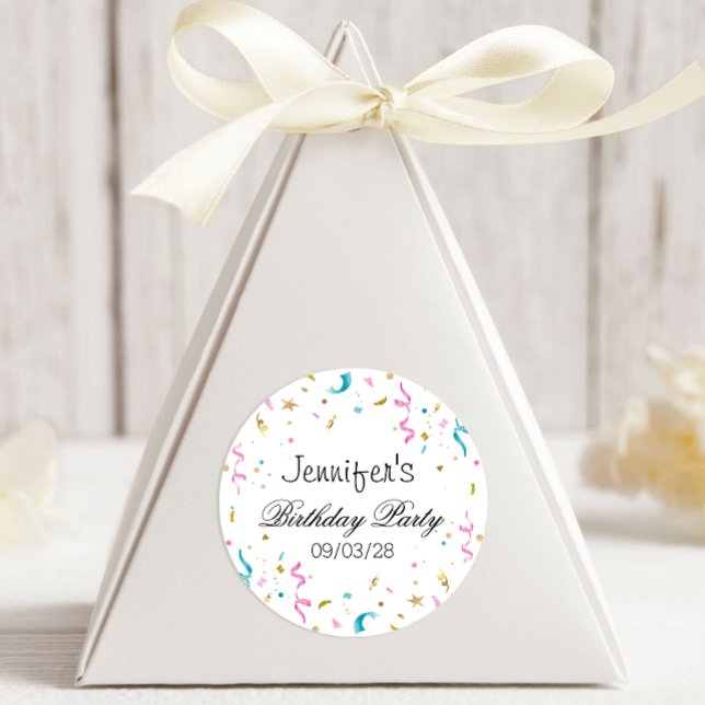 Pink and Aqua Glitter Confetti Classic Round Sticker (Creator Uploaded)