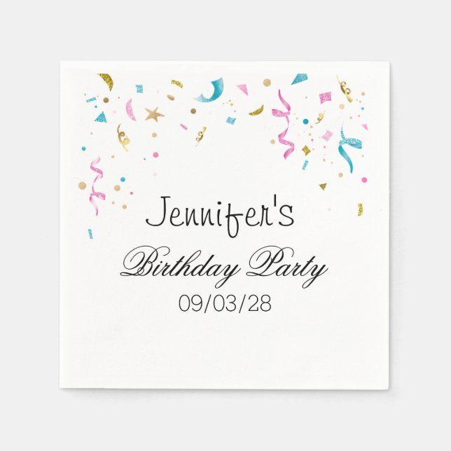 Pink and Aqua Glitter Confetti Napkins (Front)