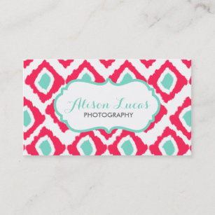 Pink and Aqua Ikat Pattern Business Card