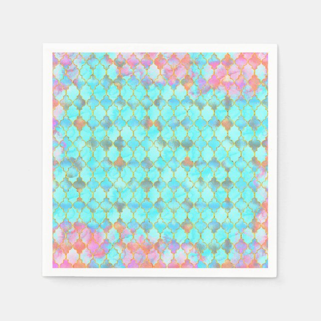 Pink and Aqua Maroccan pattern Paper Napkins (Front)
