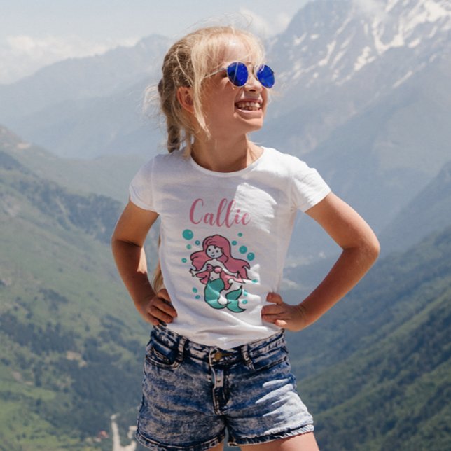 Pink and Aqua Mermaid Customized Name with Narwhal T-Shirt (Creator Uploaded)