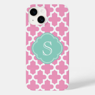 Pink and Aqua Modern Moroccan Custom Monogram Case-Mate iPhone 14 Case