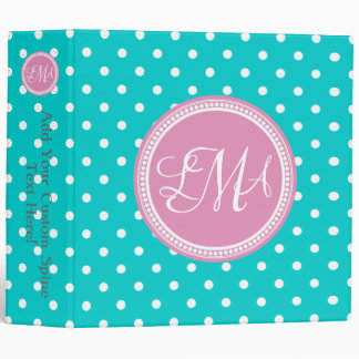 Pink and Aqua Monogrammed Polka Dot Personalized 3 Ring Binder