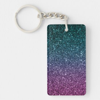 Pink And Aqua Ombre Faux Glitter Keychain by OrganicSaturation at Zazzle
