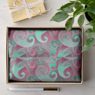Pink and Aqua Paisley Damask Pattern Tissue Paper