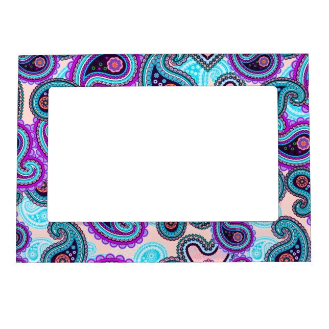 Pink and Aqua Paisley Magnetic Photo Frame (Front)
