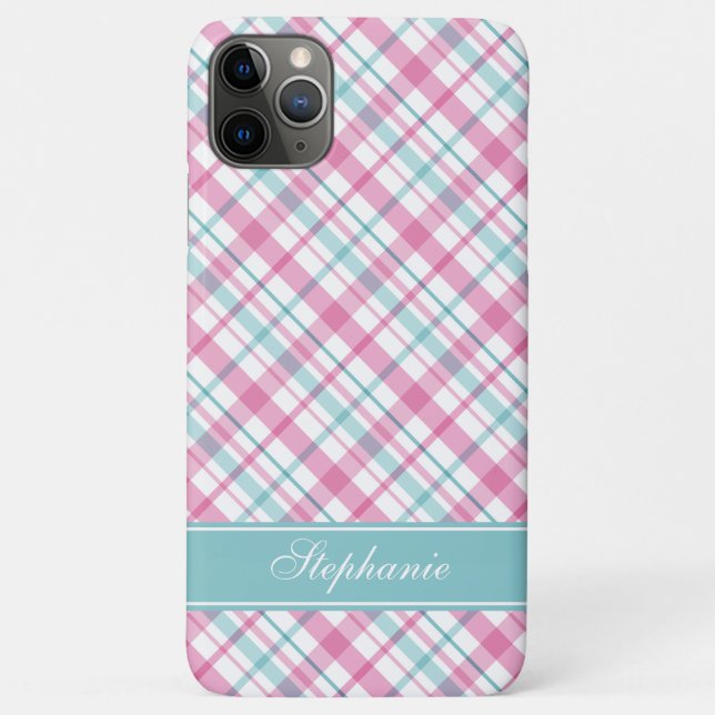 Pink and Aqua Plaid Pattern Case-Mate iPhone Case (Back)