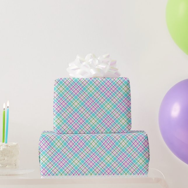 Pink and Aqua Plaid Wrapping Paper (Party Gifts)