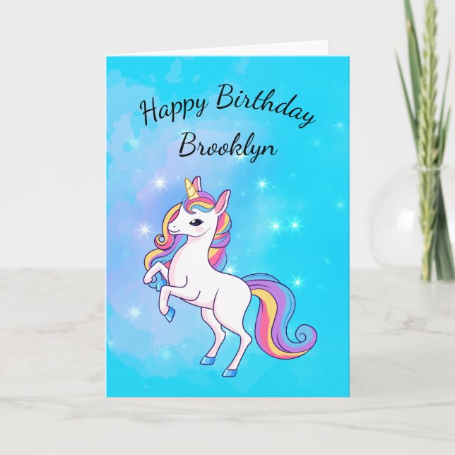 Pink and Aqua Skies Magical Unicorn Girly Birthday Card (Front)