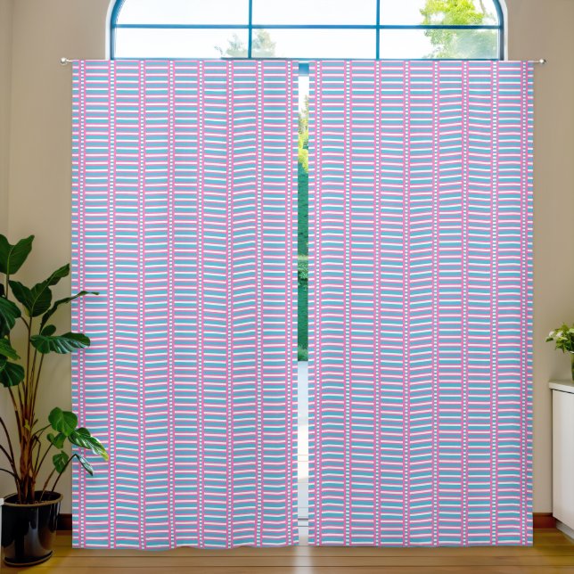 Pink and Aqua Striped Blackout Curtain (Living Room)