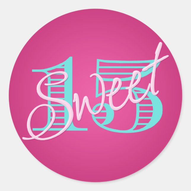 Pink and Aqua Sweet 15 Sticker (Front)