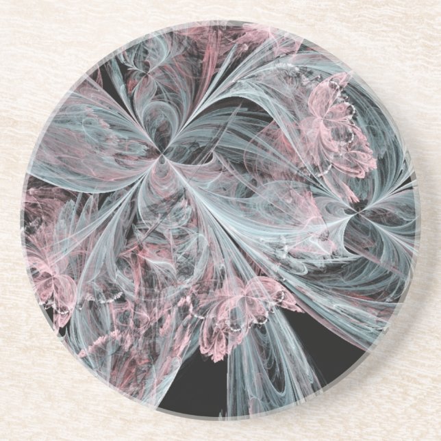 Pink and Aqua Swirls Drink Coaster (Front)