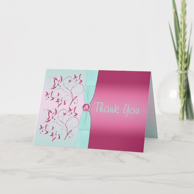 Pink and Aqua Thank You Card (Front)