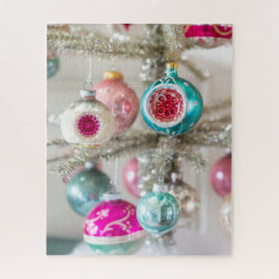 Pink and Aqua Vintage Christmas Ornaments Puzzle