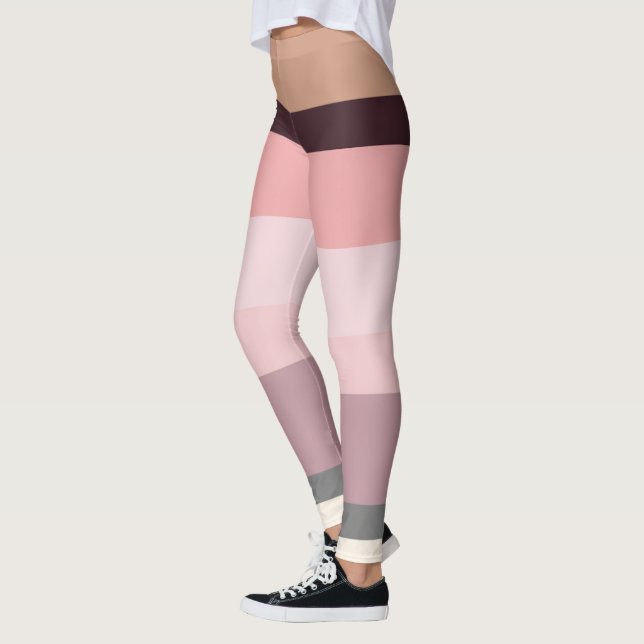 Pink and Beige Abstract Stripes Leggings (Left)