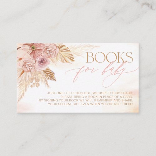 Pink and Beige Boho Pampas Books for Baby Shower Enclosure Card
