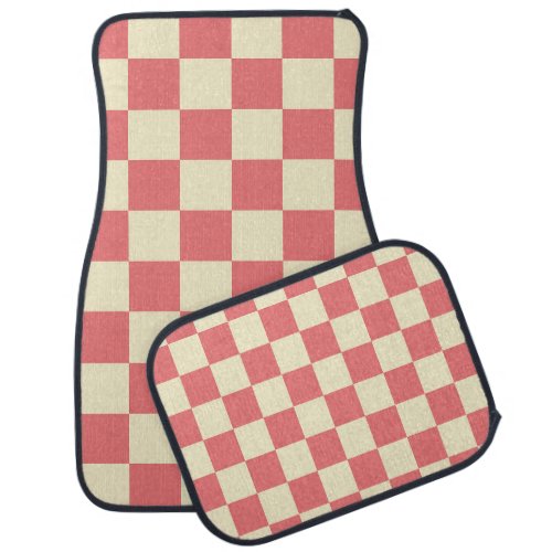Pink and Beige Checkerboard Car Floor Mat