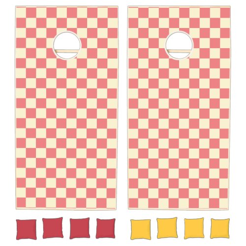 Pink and Beige Checkerboard Cornhole Set