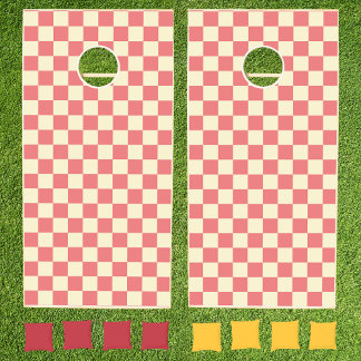 Pink and Beige Checkerboard Cornhole Set