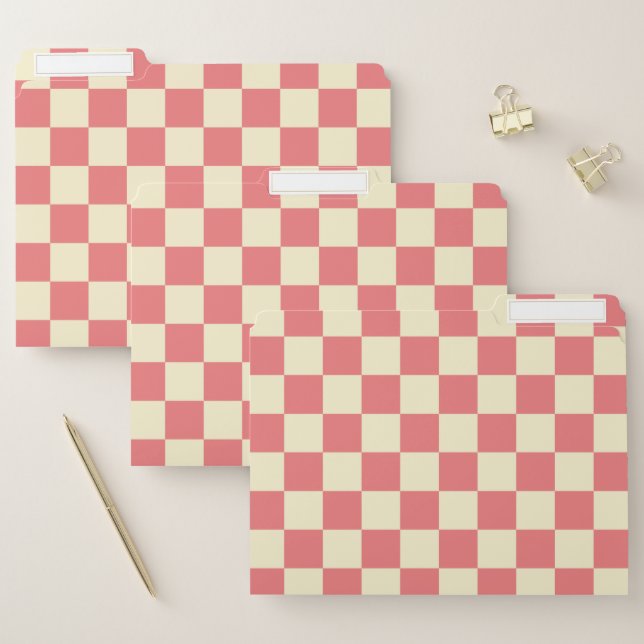 Pink and Beige Checkerboard File Folder (Set)