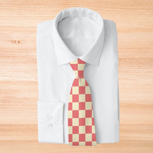 Pink and Beige Checkerboard Neck Tie