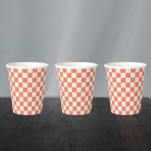 Pink and Beige Checkerboard Paper Cups