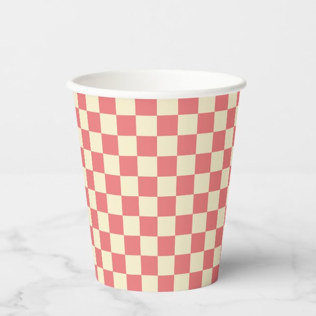 Pink and Beige Checkerboard Paper Cups (Front)