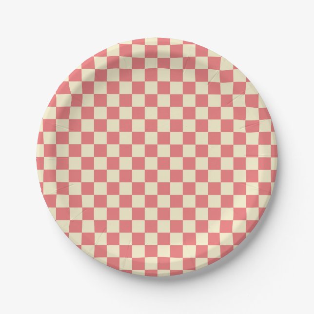 Pink and Beige Checkerboard Paper Plates (Front)