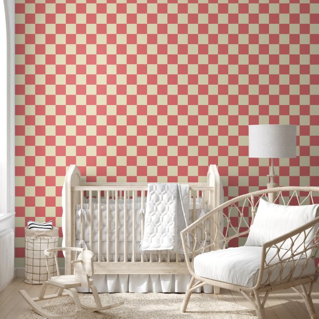 Pink and Beige Checkerboard Wallpaper (Kids)
