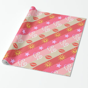 Pink And Beige Diagonal Stripes Wrapping Paper