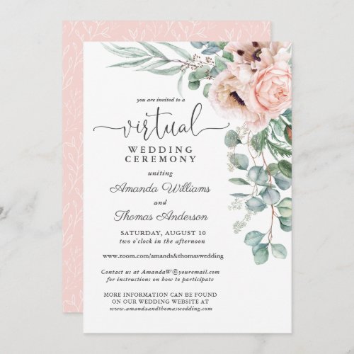 Pink and Beige Floral Poppies Virtual Wedding Invitation