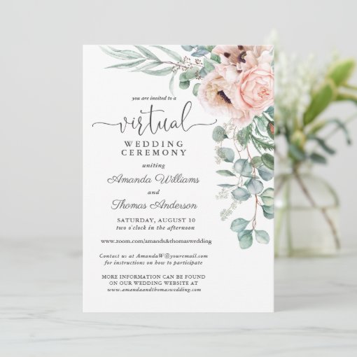 Pink and Beige Floral Poppies Virtual Wedding Invitation | Zazzle