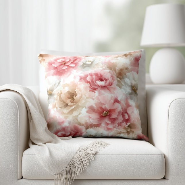 Pink and Beige Floral Throw Pillow (Creator Uploaded)