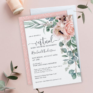 Pink and Beige Floral Virtual Baby Shower Invitation