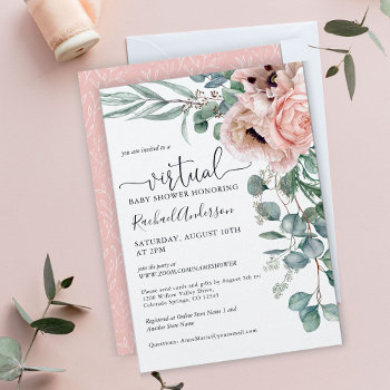 Pink And Beige Floral Virtual Baby Shower Invitation by DancingPelican at Zazzle